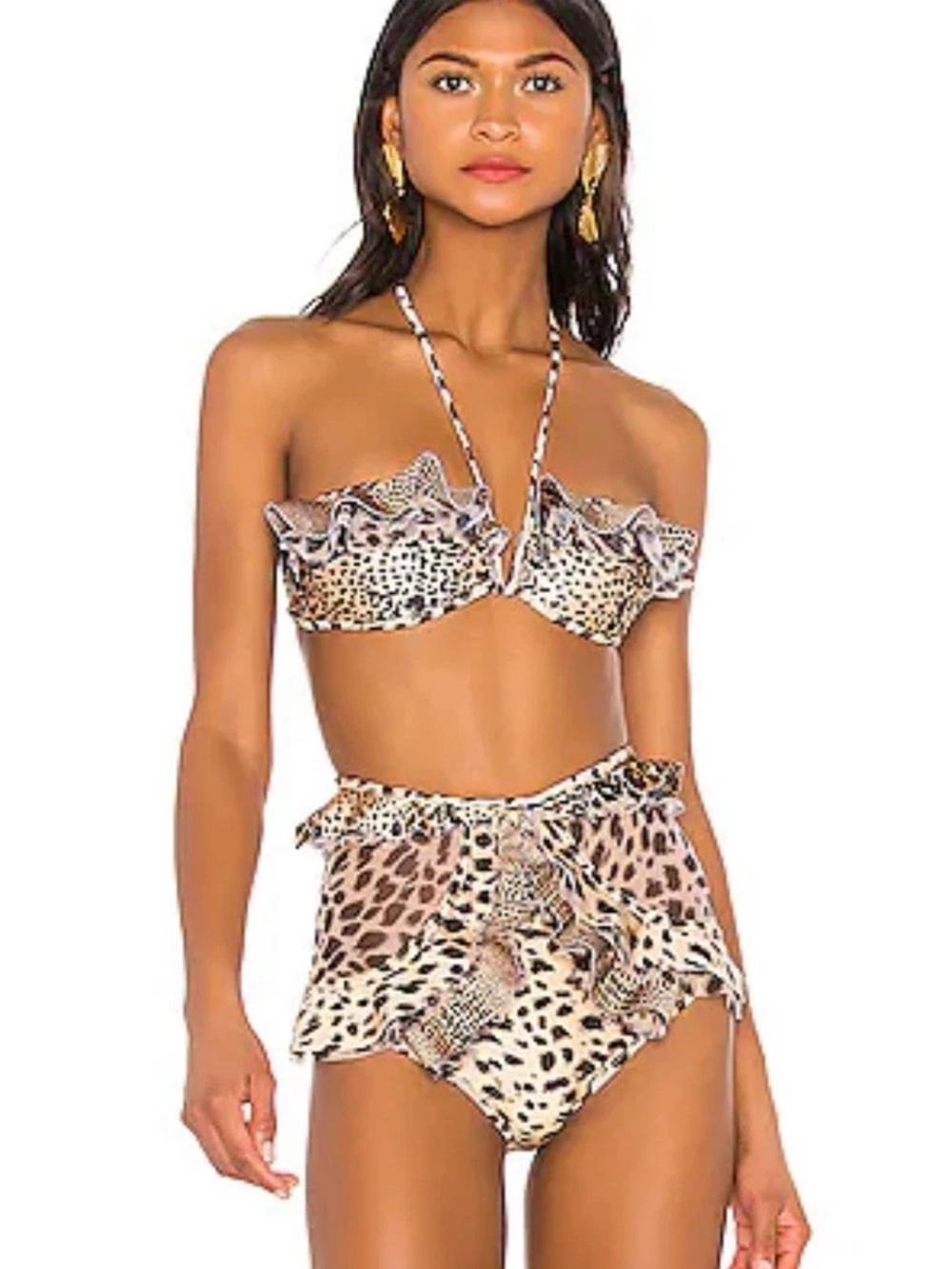 Zimmermann Leopard Ruffle Bikini Set - Beige and Brown